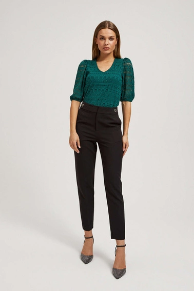 Koronkowa bluzka z bufiastymi rękawami szmaragdowa
