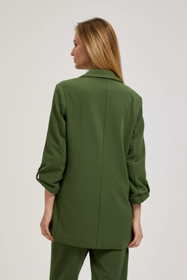 Marynarka damska z marszczonymi rękawami 3/4 i kieszeniami khaki 