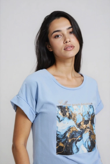 T-shirt z nadrukiem błękitny