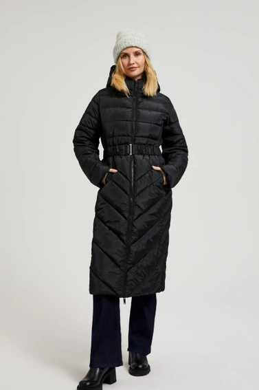 Pikowana kurtka z paskiem czarna