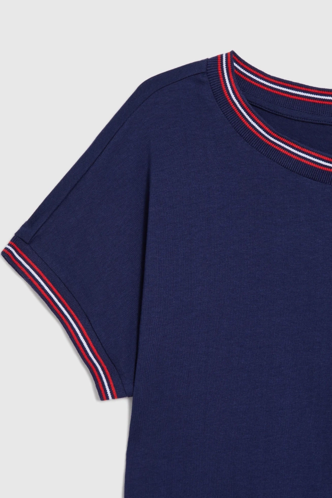 Bluzka z ozdobną lamówką granatowa