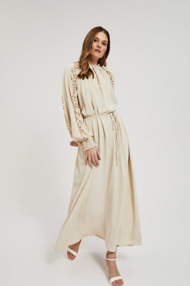 Sukienka maxi z falbankami beżowa