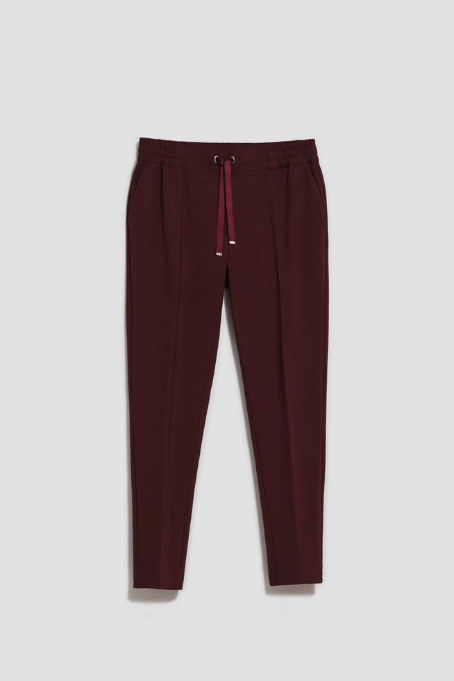 Gładkie spodnie z wiązaniem kasztanowe