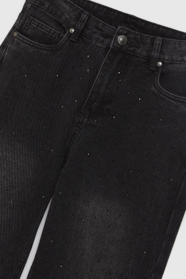 Jeansy z cyrkoniami grafitowe