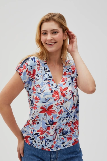 Wiskozowa koszula z zamkiem niebieska