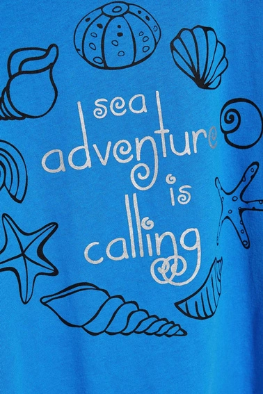 Bawełniany t-shirt z nadrukiem lazurowy
