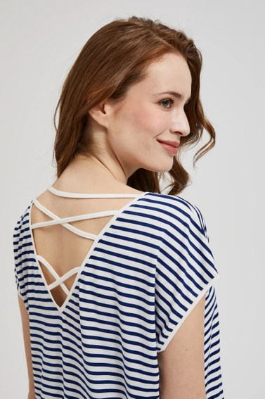 Sukienka w paski o długości przed kolano biało-niebieska