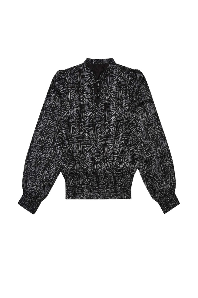 Koszula w roślinny wzór z bufiastymi rękawami czarna
