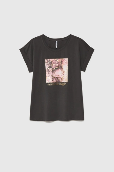 Bawełniana bluzka z nadrukiem i napisem szara