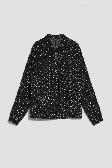 Koszula z wzorem kropek i wiązanym dekoltem czarna