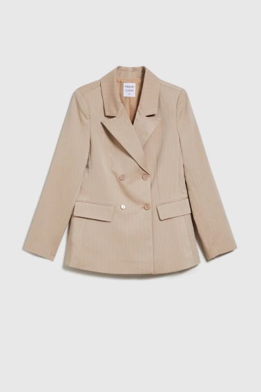 Dwurzędowa marynarka w paski beżowa