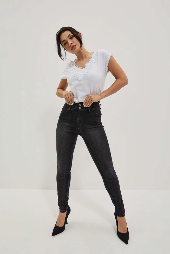 Jeansy skinny z podwójnym guzikiem grafitowe