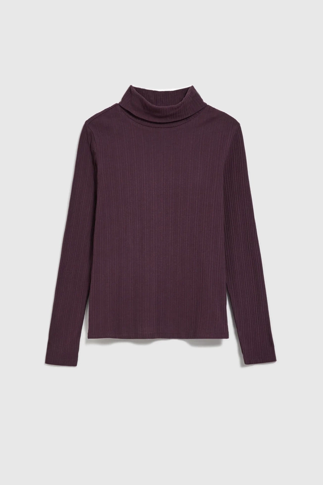 Prążkowany golf z długimi rękawami fioletowy