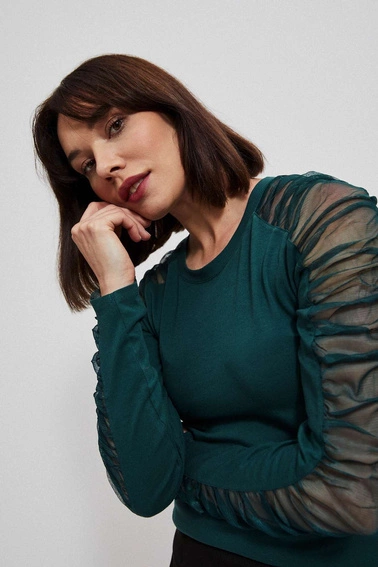 Bluzka z transparentnymi rękawami szmaragdowa