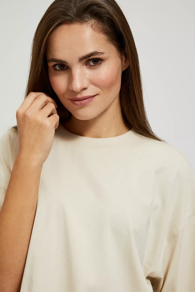 Bluzka oversize z okrągłym dekoltem beżowa