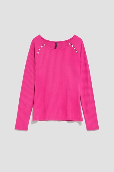 Bluzka z prążkowanej dzianiny fuksjowa