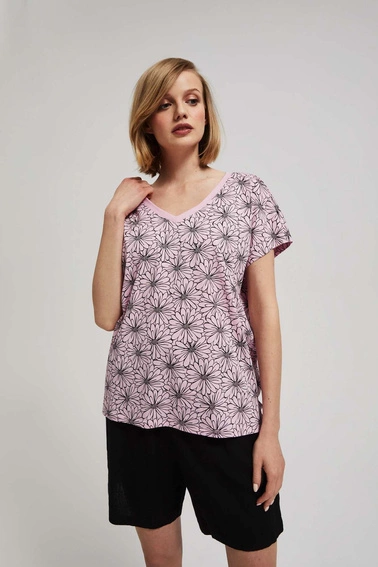 Bluzka z kwiatowym printem pudrowo-różowa