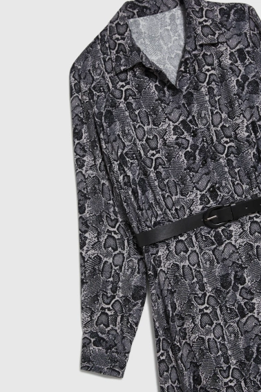 Wiskozowa sukienka z paskiem szara