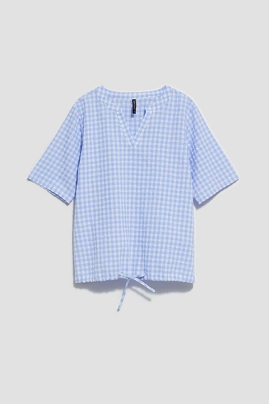 Koszula z wiązaniem biało niebieska