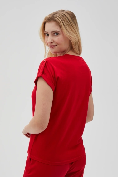 Gładki t-shirt z dekoltem w serek czerwony