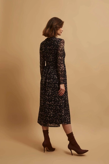 Sukienka midi w panterkę beżowa