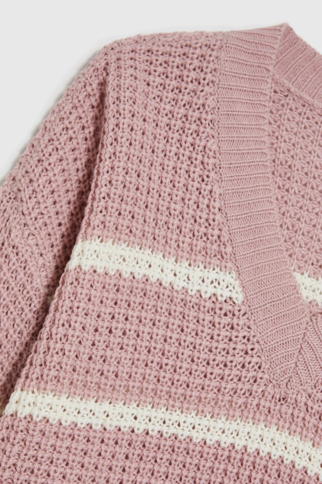 Sweter w paski różowy