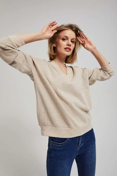 Bluza z dekoltem w serek piaskowa