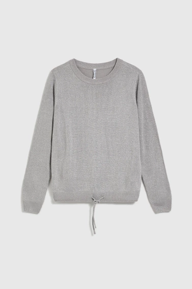 Sweter ozdobiony metaliczną nitka szary 
