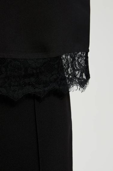 Koszula z koronką i bufiastymi rękawami czarna