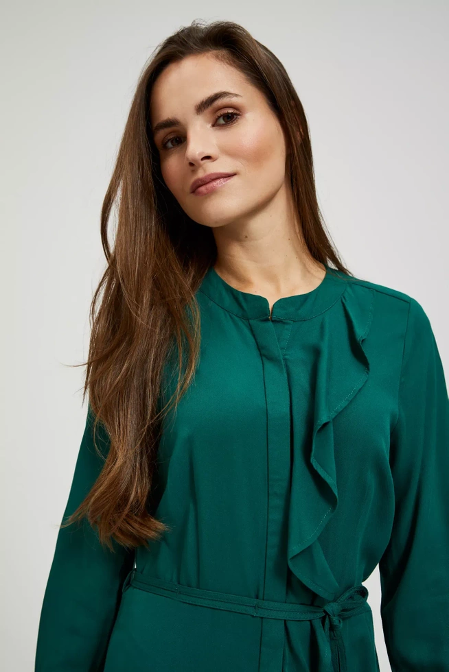 Sukienka midi z falbaną szmaragdowa