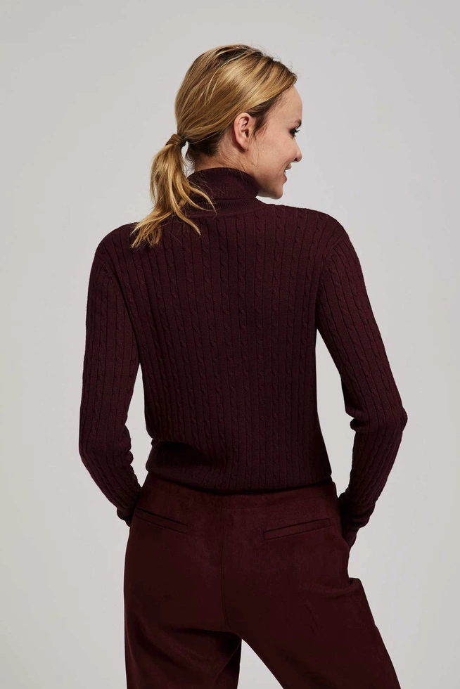 Cienki sweter z golfem kasztanowy