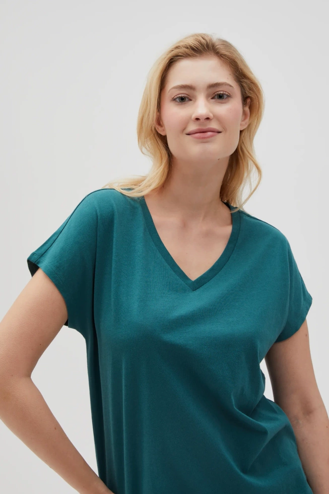 Bawełniny t-shirt z dekoltem w serek zielony