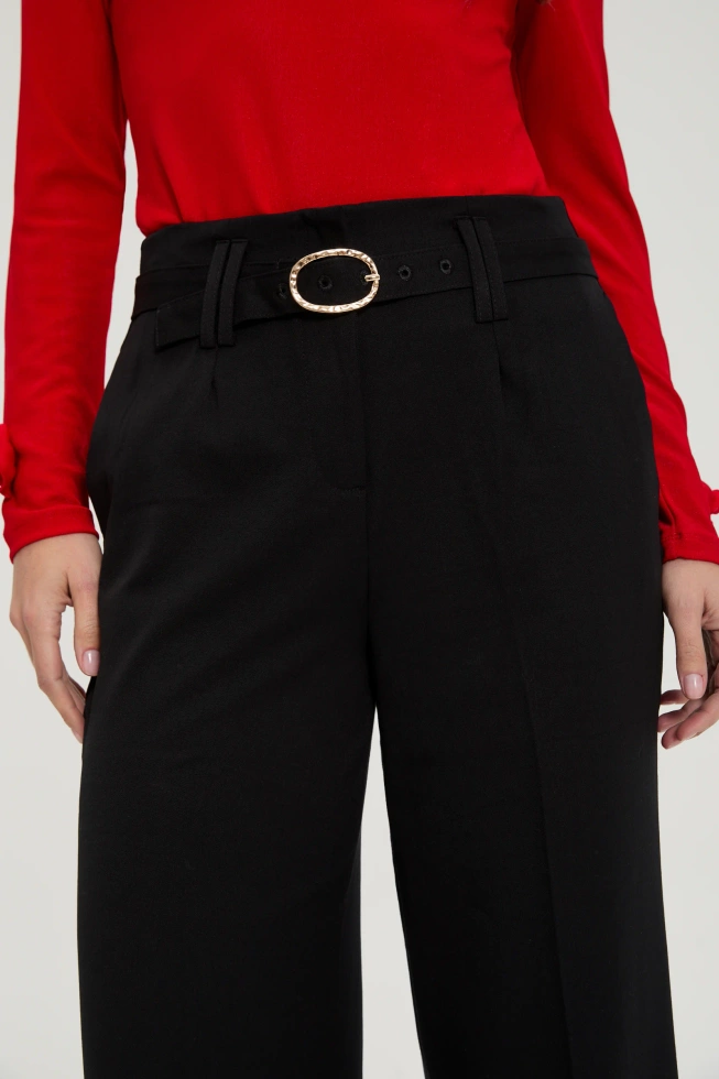 Spodnie w kant z paskiem czarne