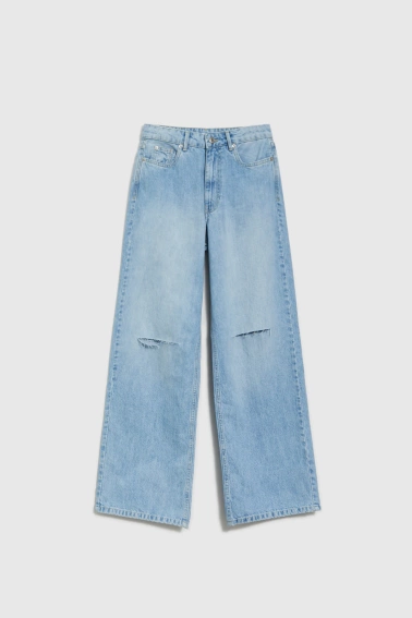 Jeansy wide leg z rozcięciami błękitne