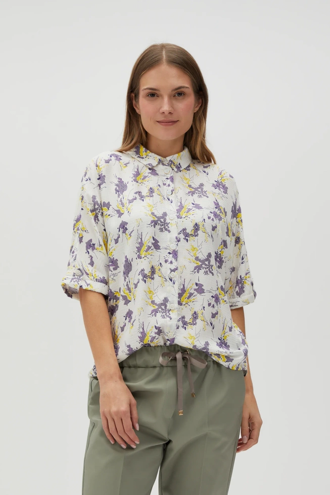 Wiskozowa koszula w kwiaty beżowa