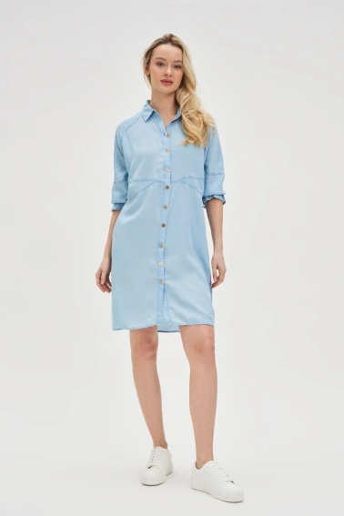 Koszulowa sukienka z lyocell niebieska