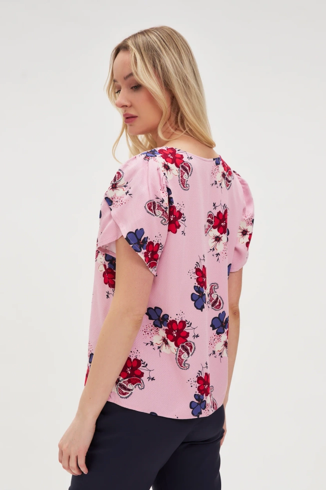 Wiskozowa koszula w kwiaty różowa