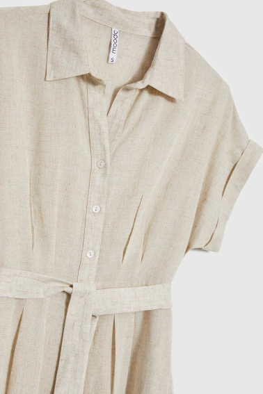 Bawełniano-lniana sukienka beżowa 