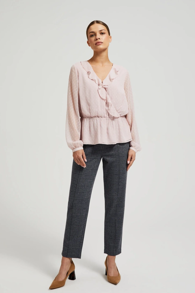 Koszula z falbaną i bufiastymi rękawami różowa