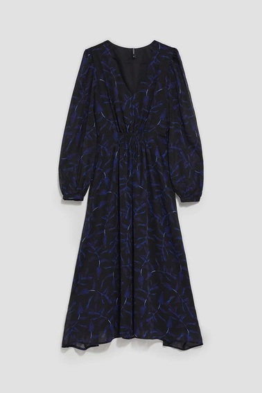 Sukienka midi z printem i bufiastymi rękawami czarna