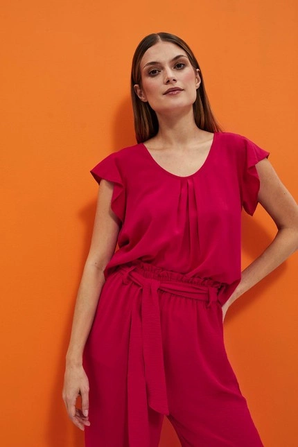 Luźna koszula z krótkim rękawem truskawkowa