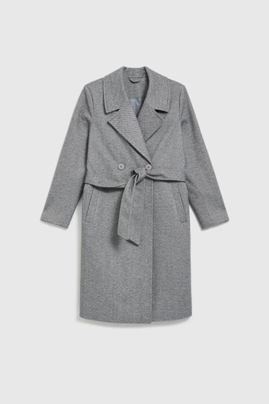 Dwurzędowy płaszcz z paskiem szary 
