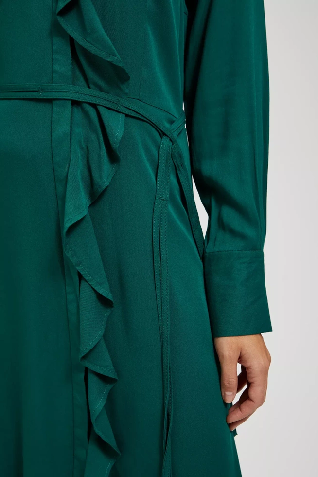 Sukienka midi z falbaną szmaragdowa