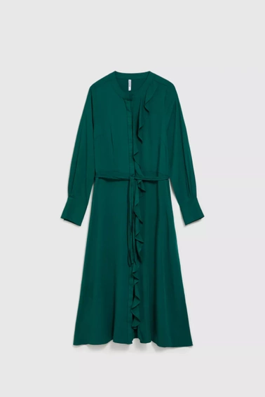 Sukienka midi z falbaną szmaragdowa