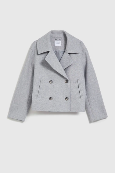 Dwurzędowy krótki płaszcz szary 