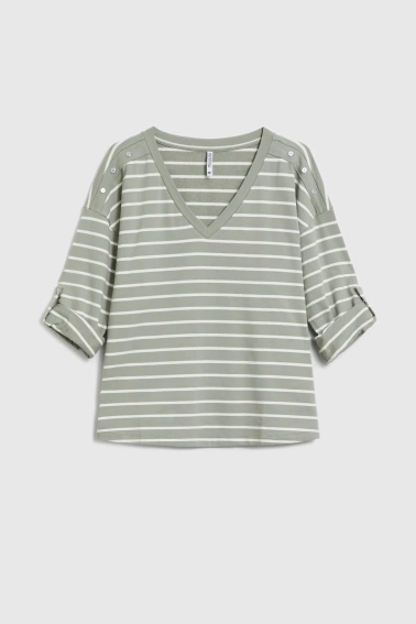 Bluza w paski oliwkowa