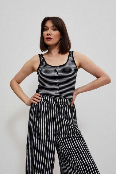 Top w paski z guzikami czarno-biały