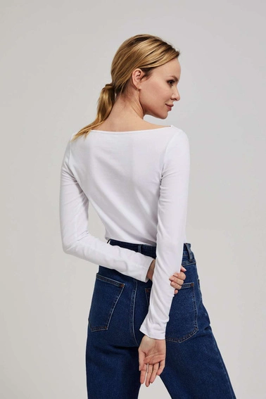 Dopasowana bluzka z długimi rękawami biała