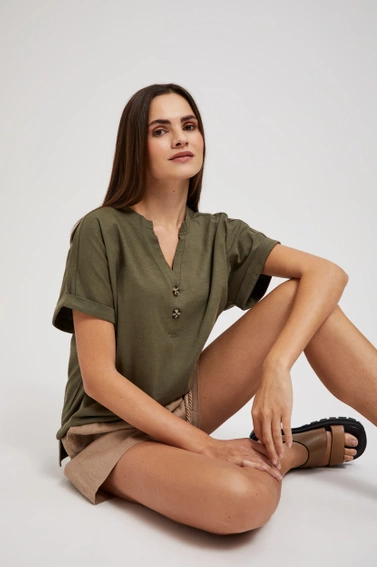 Bawełniana bluzka z guzikami oliwkowa