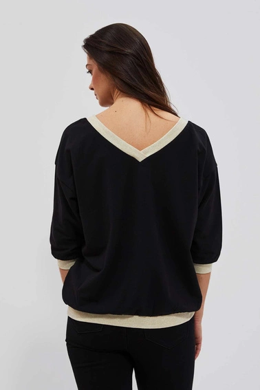 Bluza z dekoltem w serek i nadrukiem czarna